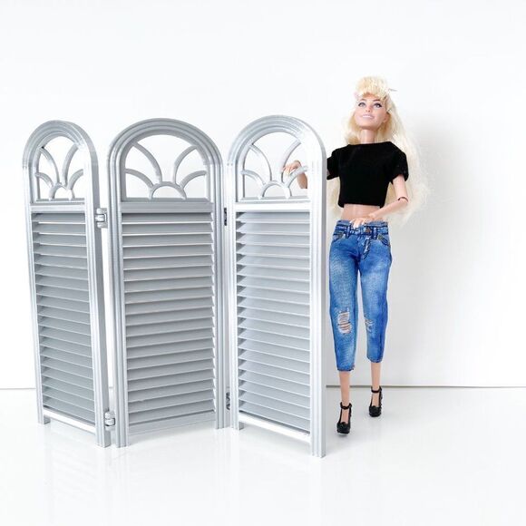 3-Panel Silver Screen for Dolls 1:6 Scale Furniture 12” Barbie Integrity Blythe - Picture 5 of 9